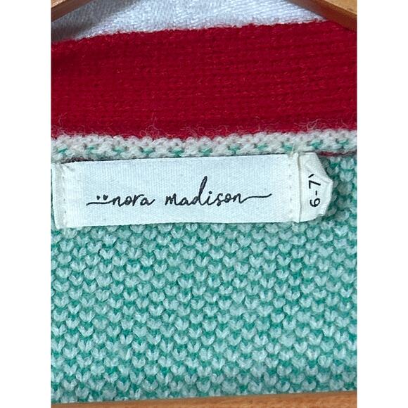 Nora Madison Cardigan Sweater 6 7Y Cream Red Green Christmas Tree Winter Varsity - Picture 5 of 10